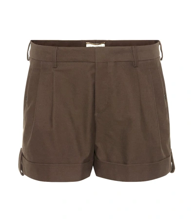 Saint Laurent Pleated Cotton Shorts In Green