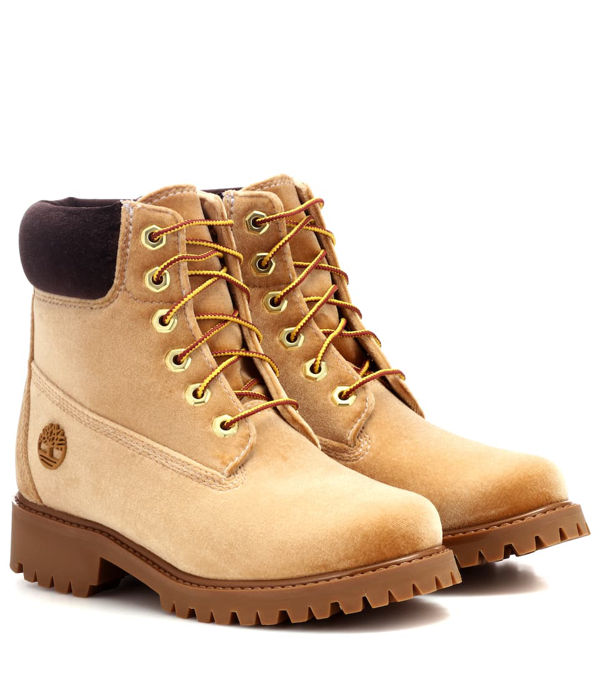 tan and white timberlands