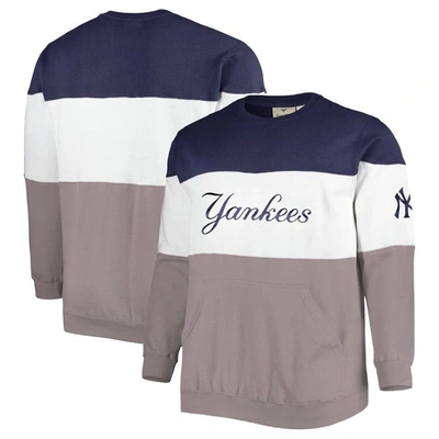 Profile Men's Navy And White New York Yankees Big And Tall Pullover Sweatshirt In Navy,white