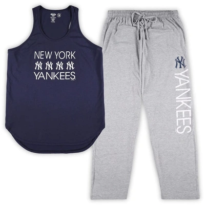 Concepts Sport Women's  Navy, Heather Gray New York Yankees Plus Size Meter Tank Top And Pants Sleep In Navy,heather Gray