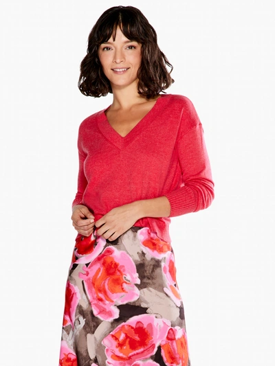 Nic + Zoe Cropped V-neck Sweater In Pink