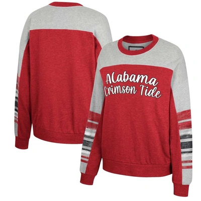 Colosseum Women's  Red, Heather Gray Distressed Wisconsin Badgers Baby Talk Pullover Sweatshirt In Red,heather Gray