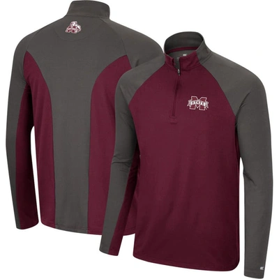 Colosseum Maroon/charcoal Mississippi State Bulldogs Two Yutes Raglan Quarter-zip Windshirt