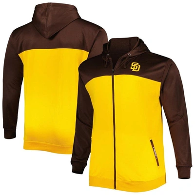 Profile Men's Brown And Gold San Diego Padres Big And Tall Yoke Full-zip Hoodie In Brown,gold