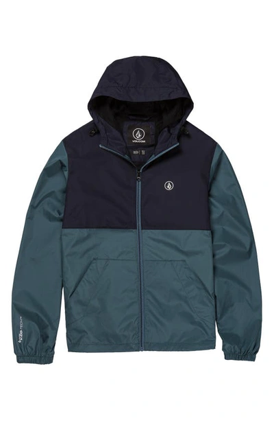 Volcom Phase 91 Water Resistant Hooded Jacket In Cruzer Blue