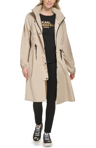 Karl Lagerfeld Skirted Hooded Coat In Sand