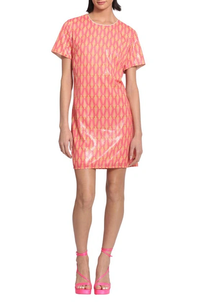 Donna Morgan For Maggy Sequin Minidress In Pink/ Yellow