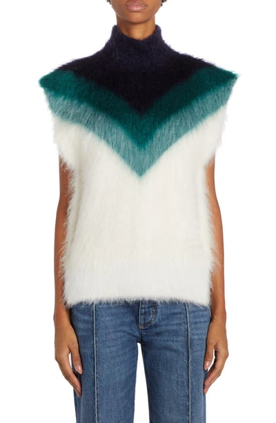 Bottega Veneta Wool & Mohair Blend Sleeveless Turtleneck Sweater In Mid Blue/ Bil./ Chalk