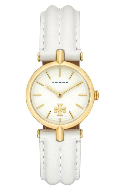 Tory Burch The Kira Leather Strap Watch, 30mm In Ivory/ Gold