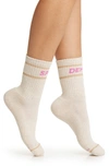 Mother Baby Steps Crew Socks In Speed Demon Pink/ Gold