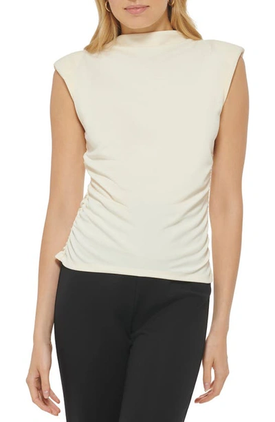 Dkny Ruched Side Mock Neck Top In Eggnog