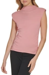 Dkny Ruched Side Mock Neck Top In Rouge Blush
