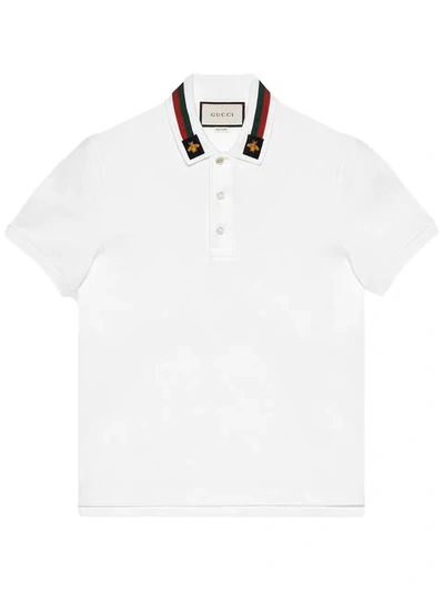 Gucci Cotton Polo With Web And Bee In White