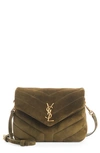 Saint Laurent Loulou Toy Quilted Suede Crossbody Bag In Pale Olive