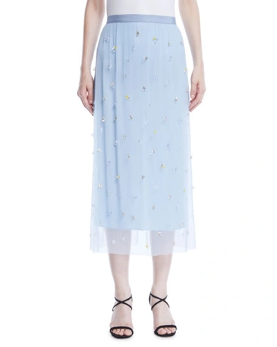 Jason Wu Embellished Tulle Straight Skirt In Light Blue