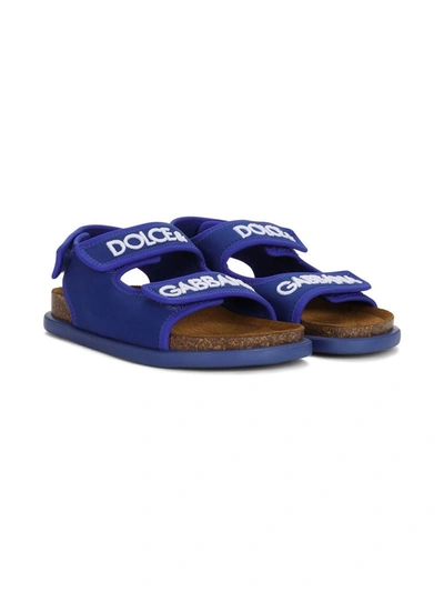 Dolce & Gabbana Kids' Embroidered-logo Touch-strap Sandals In Blue