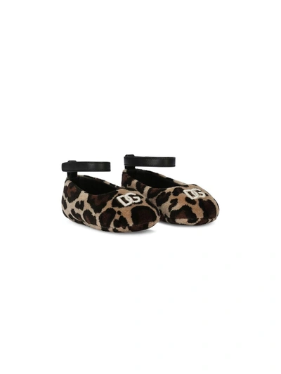 Dolce & Gabbana Babies' Logo-embroidered Leopard-print Shoes In Beige