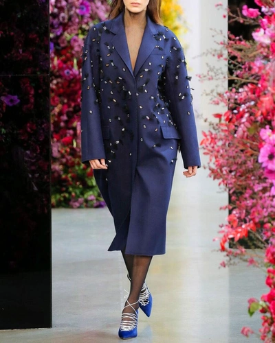 Jason Wu Embellished Wool Felt Overcoat In Navy