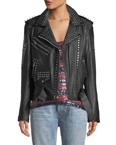 Laurie Lee Leathers You Don't Own Me Studded Leather Biker Jacket In Black