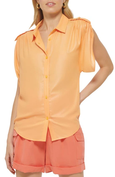 Dkny Roll-tab Blouse In Orange