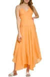 Dkny Halter Neck Crinkle Rayon Maxi Dress In Orange