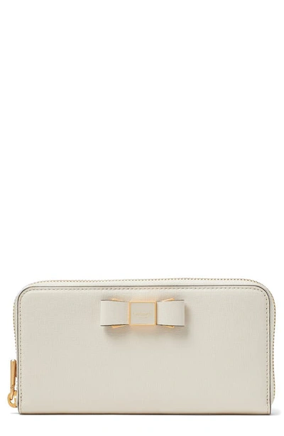 Kate Spade Morgan Embellished Bow Saffiano Leather Wallet In Parchment