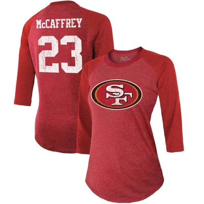 Majestic Threads Christian Mccaffrey Scarlet San Francisco 49ers Player Name & Number Tri-blend 3/4-