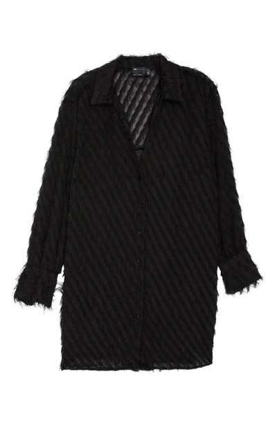 Asos Design Curve Textured Long Sleeve Shirtdress In Black