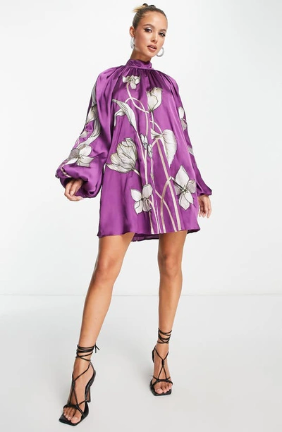 Asos Design Edition Long Sleeve Minidress In Purple