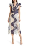 Adelyn Rae Adeline Palm Lace Midi Dress In Navy