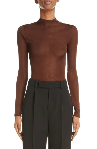 Saint Laurent Sheer Silk Shirt In Brown