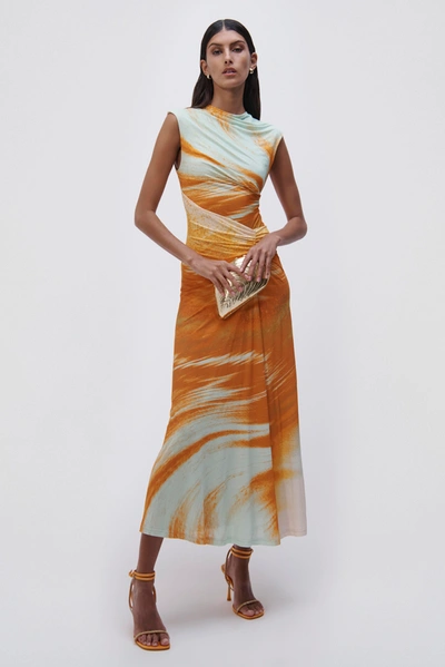 Jonathan Simkhai Acacia Marble Print Midi Dress In Masala Marble Print
