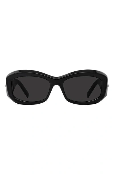 Givenchy Men's 4g-hinge Square Acetate Sunglasses In Shiny Black Smoke