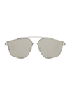 Fendi Men's O'clock Metal Double-bridge Aviator Sunglasses In Ruthenium Smoke