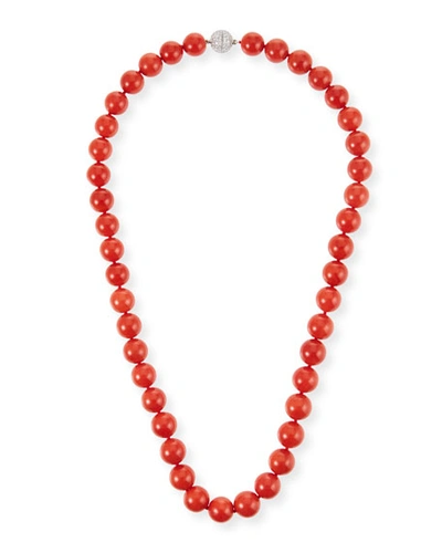 Assael 18k Sardinian Coral Bead Necklace W/ Diamond Clasp, 9.4mm