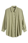 Asos Design Textured Button Up Beach Shirt In Khaki - Part Of A Set-green