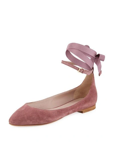 Aerin Suede Ankle-wrap Ballet Flats In Pink