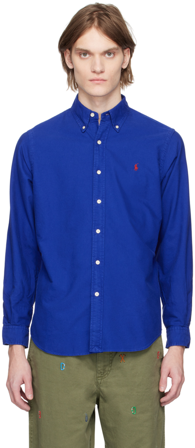 Polo Ralph Lauren Icon Logo Slim Fit Garment Dyed Oxford Shirt Button Down In Royal Blue