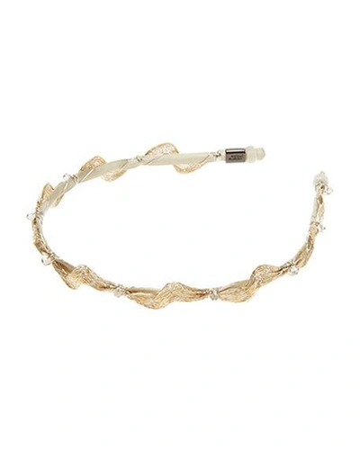 Colette Malouf Mesh Wave Headband In White/gold