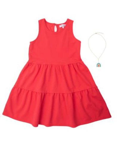 Emerald Sundae Kids' Big Girls 2 Piece Tank Dress With Rainbow Necklace Set In Coral