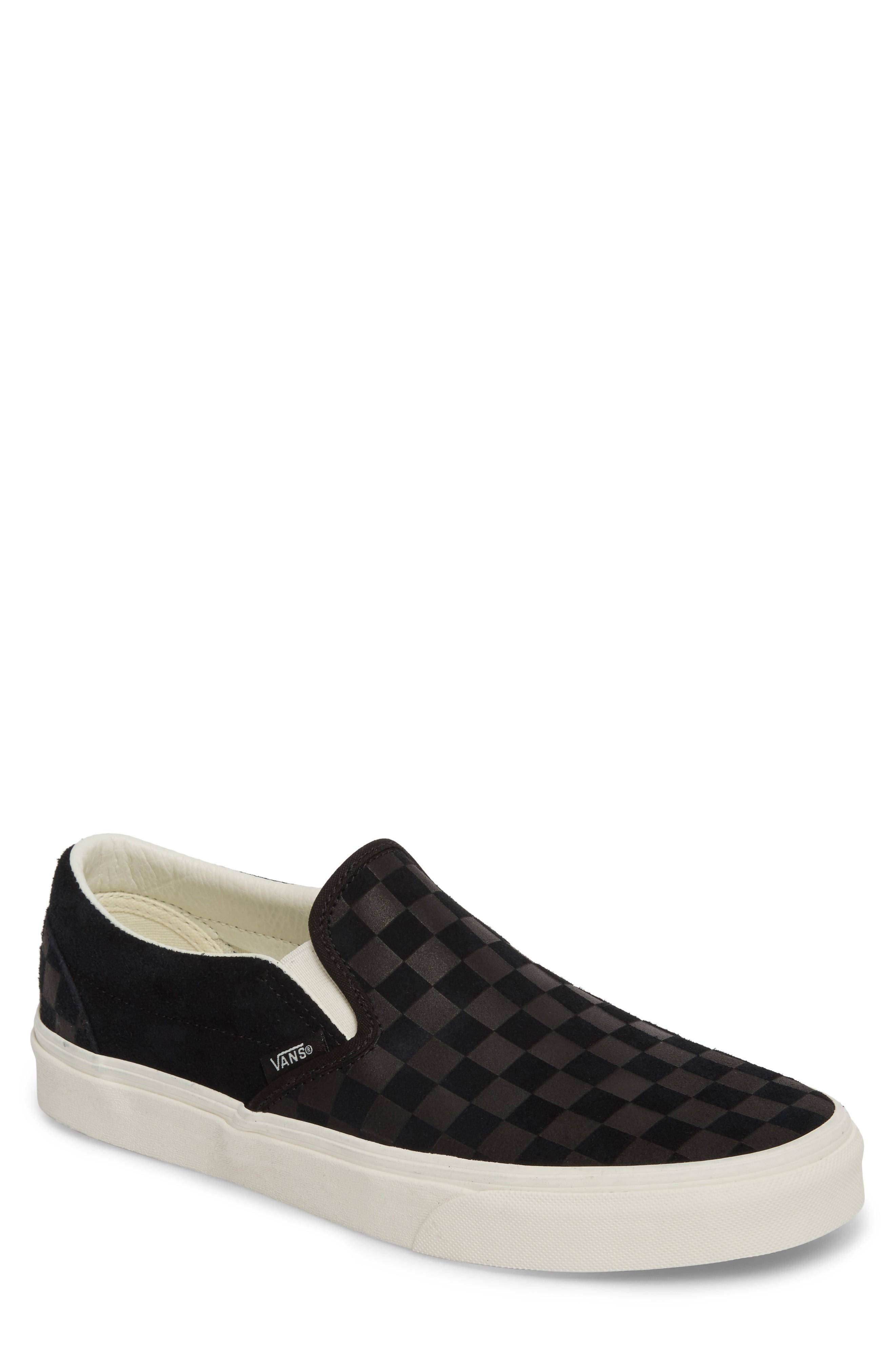 vans classic slip on black marshmallow checkerboard