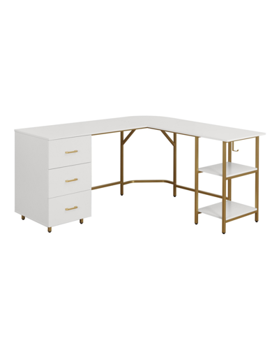 Techni Mobili Wood L-shape Home Office With Storage Two-tone Desk In Gold