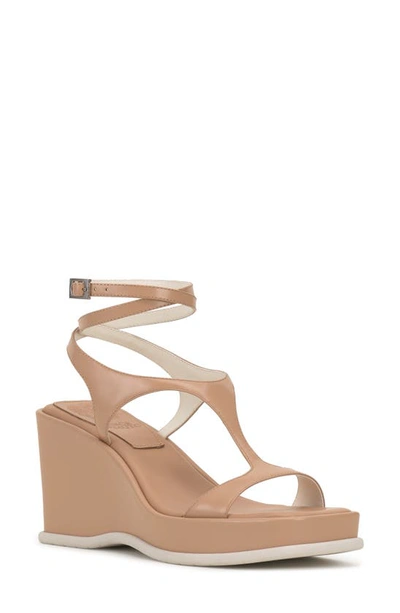 Vince Camuto Women's Fetemee Square Toe Strappy Wedge Heel Sandals In Sandstone