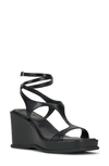 Vince Camuto Women's Fetemee Square Toe Strappy Wedge Heel Sandals In Black