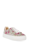 Betsey Johnson Sb-sidny Silver Floral Rhinestone Platform Sneakers In Rhinestone Floral