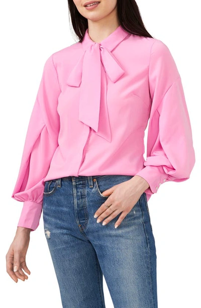 Cece Tie Neck Blouse In Azalea Pink