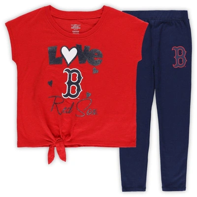 Outerstuff Kids' Girls Preschool Navy/red Boston Red Sox Forever Love Tri-blend T-shirt & Leggings Set
