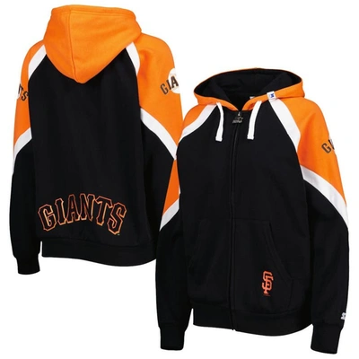 Starter Women's  Black, Orange San Francisco Giants Hail Mary Full-zip Hoodie In Black,orange