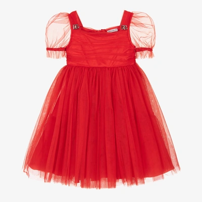 Dolce & Gabbana Babies' Girls Red Tulle Dg Logo Dress