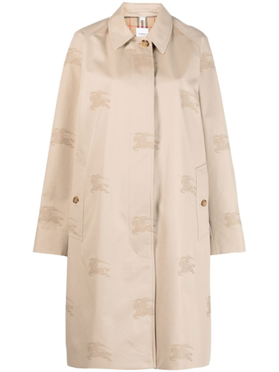 Burberry Beige Trench Coat With All-over Logo